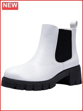 Chunky Platform Chelsea Ankle Boots Slip On Memory Foam Insole Faux Leather